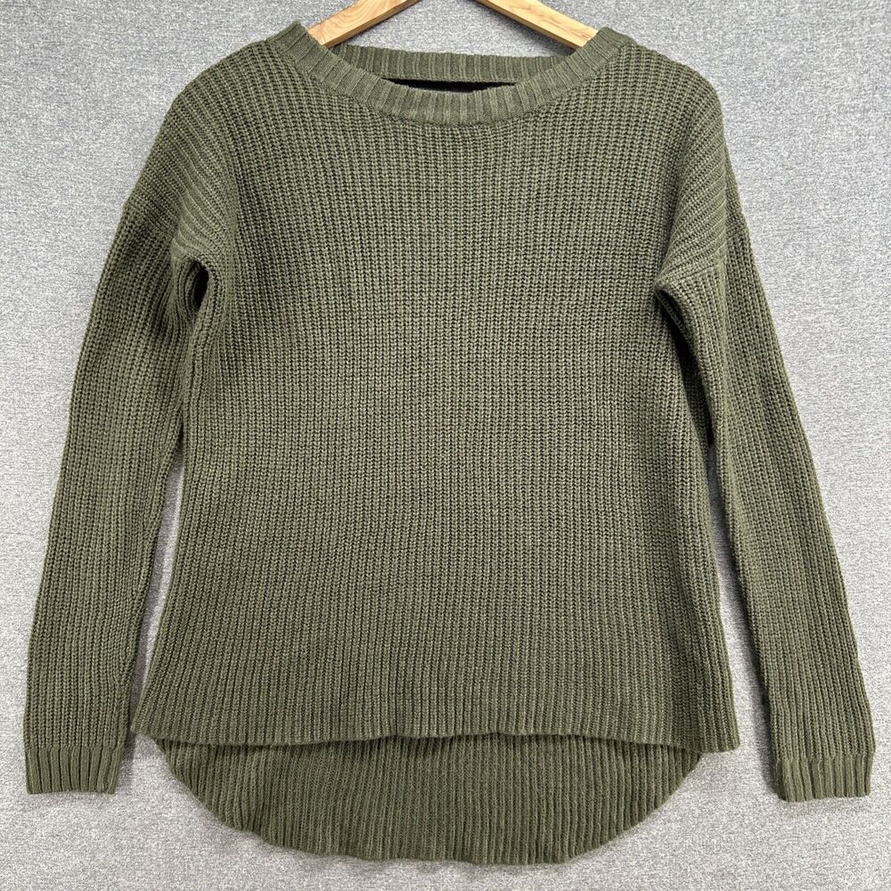 Vtg COTTON ON Sweater Womens XS Green Knit Open Back Cut Out Long Sleeve Cozy